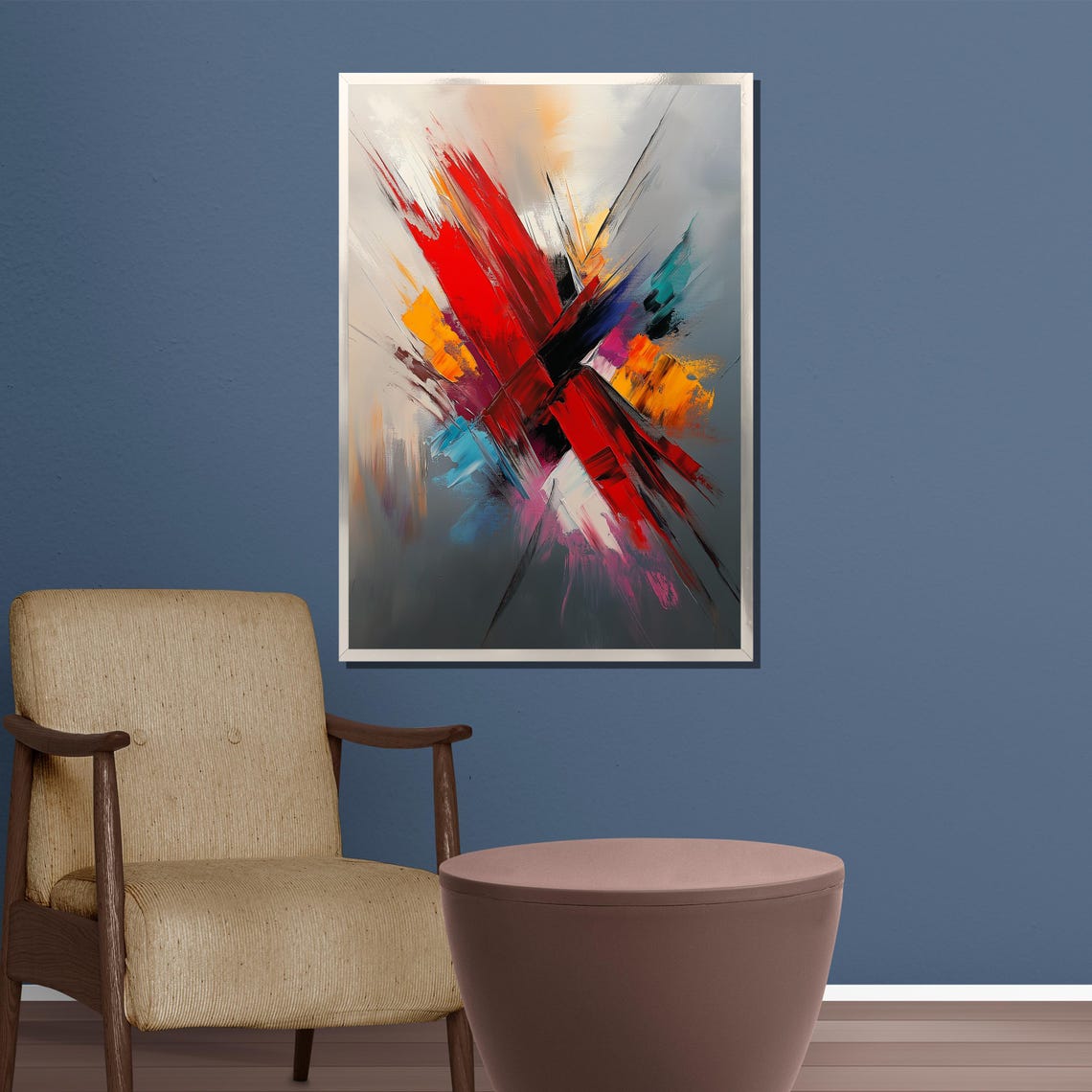 Dynamic Red Black Blue Abstract Color Splash Burst Art Poster - Image 3