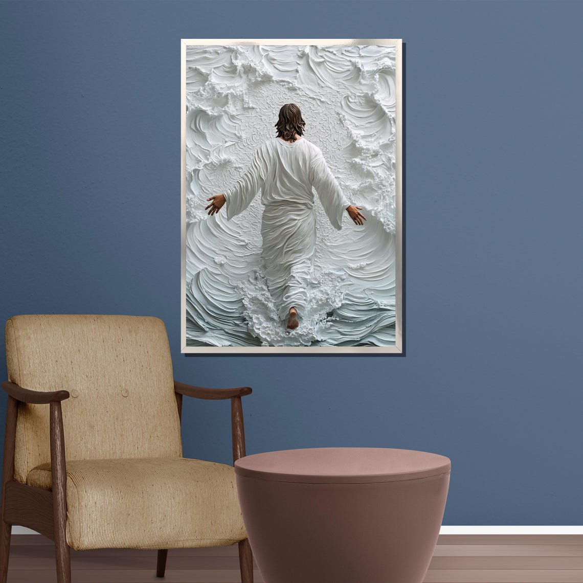 Jesus Walking on Water White 3D Textured Relief Waves Poster - Image 5