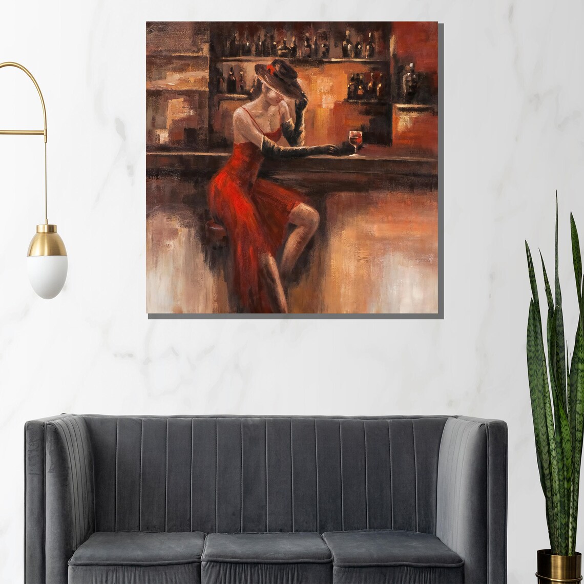 Vintage Romance Painting Of A Woman In Red At A Candlelit Bar Poster - Image 2