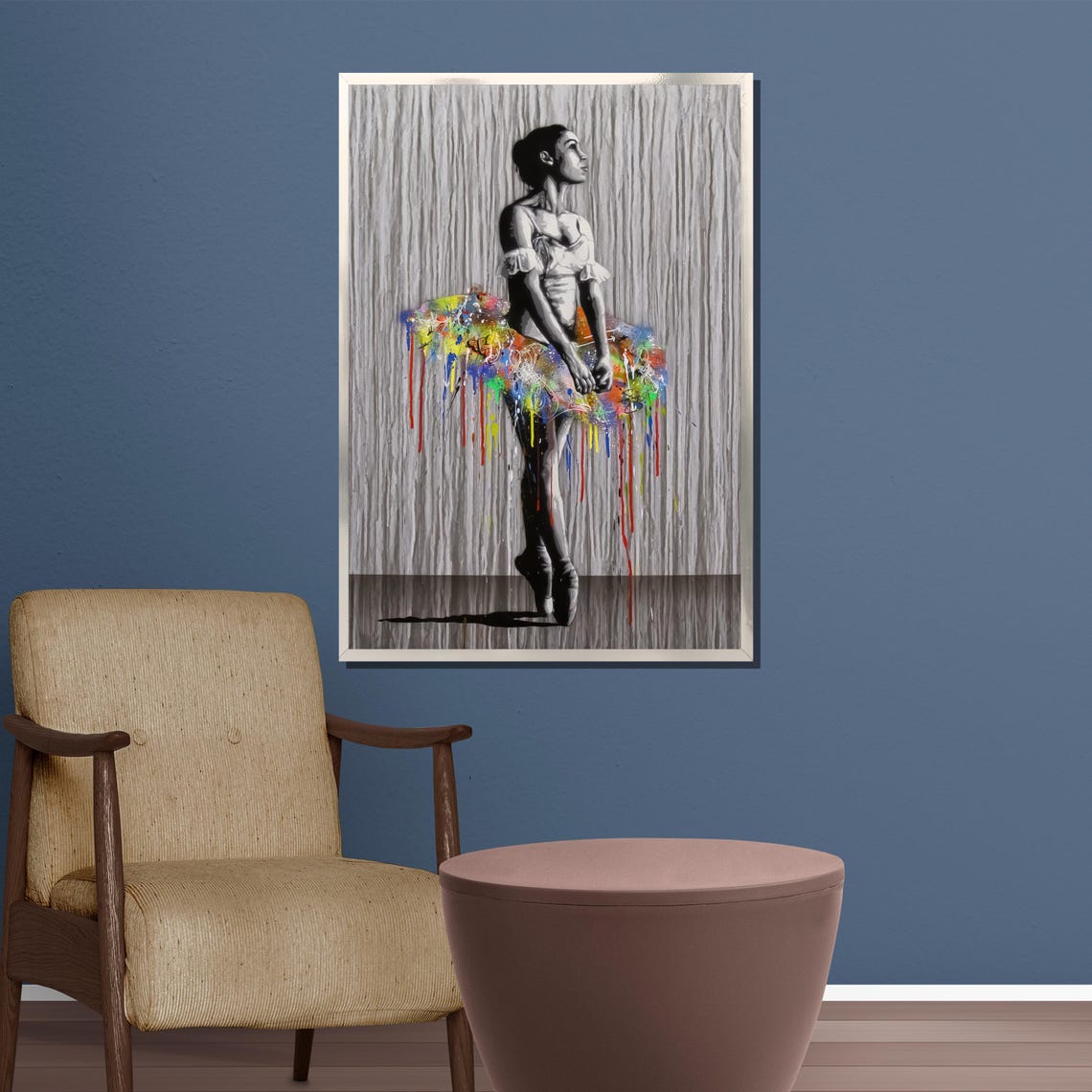 Ballerina En Pointe Wearing A Rainbow Paint Drip Tutu Poster - Image 3