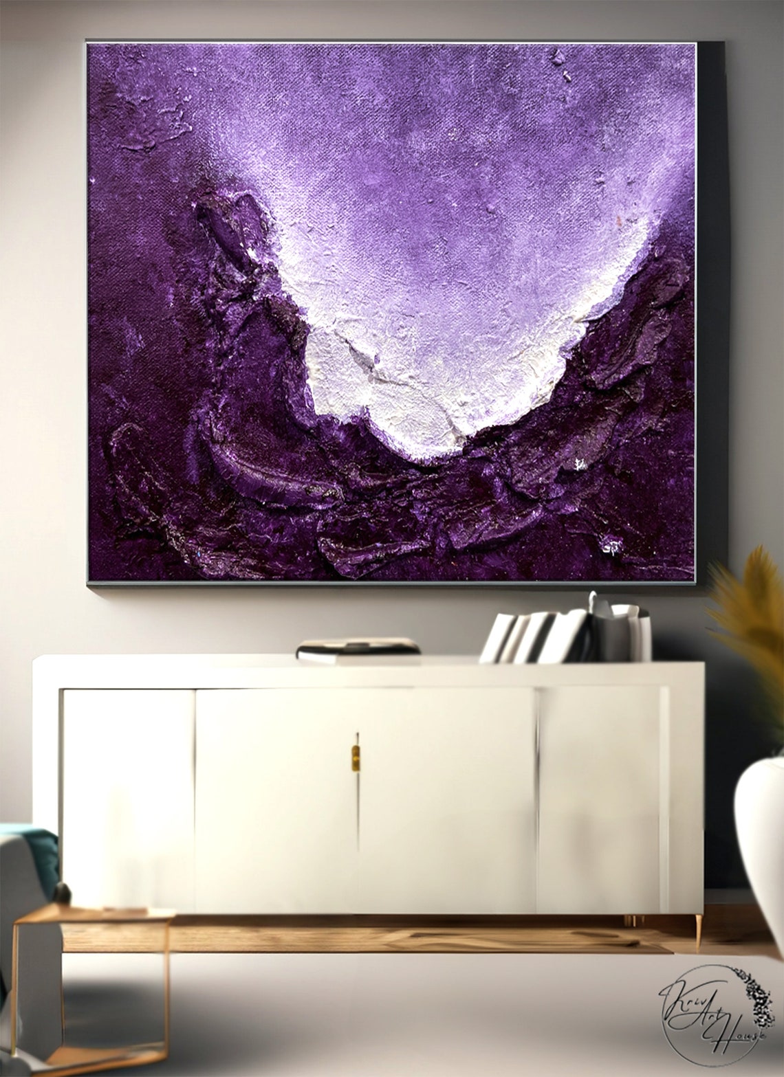 Deep Purple Lavender Textured Impasto Modern Abstract Wall Art - Image 2