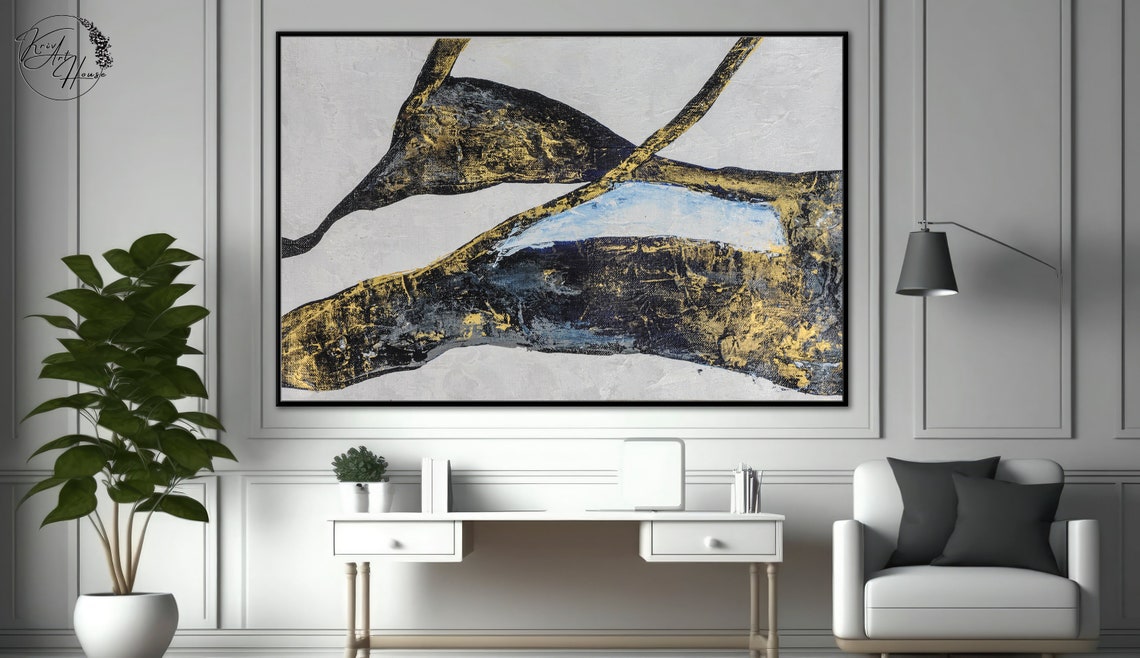 Black Gold Branch Organic Abstract Painting White Modern Wall Poster - Image 2