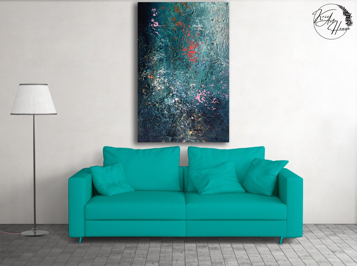 Blue Acrylic Abstract Painting, Oversized Art Print - Image 2