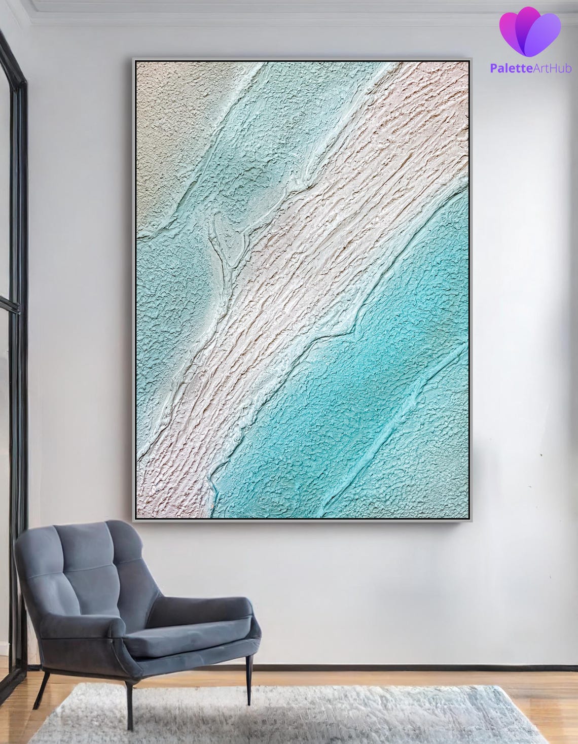 Turquoise White Ocean Wave Textured Coastal Seaside Modern Wall Art - Image 2