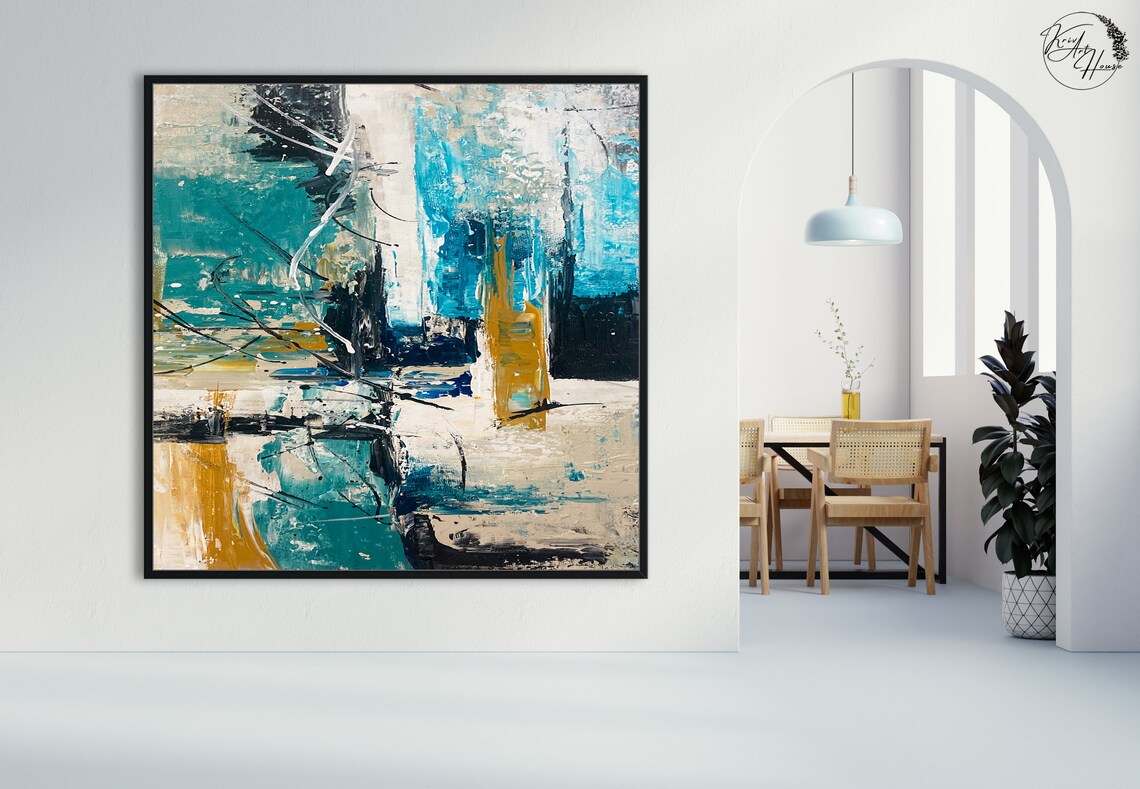 Teal White Gold Urban Textured Abstract City Block Wall Poster - Image 4