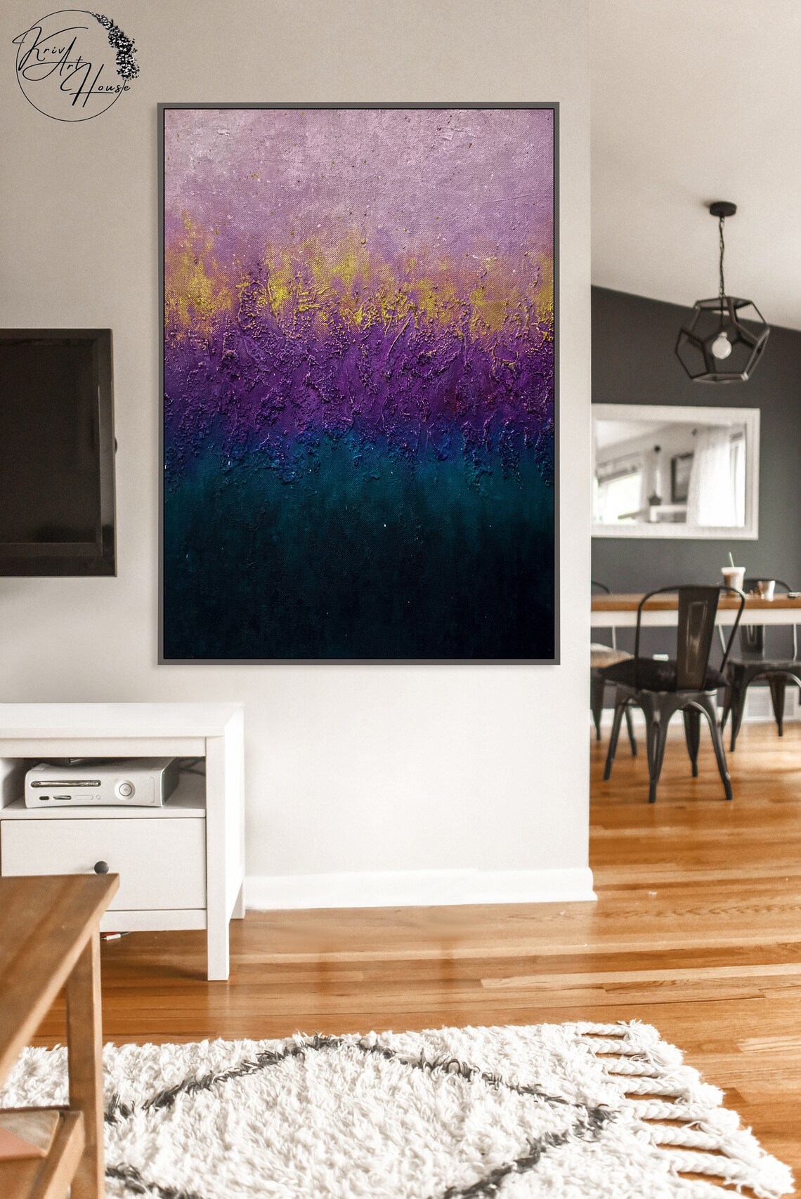 Violet Blue Gold Abstract Art Print, Bold Modern - Image 4