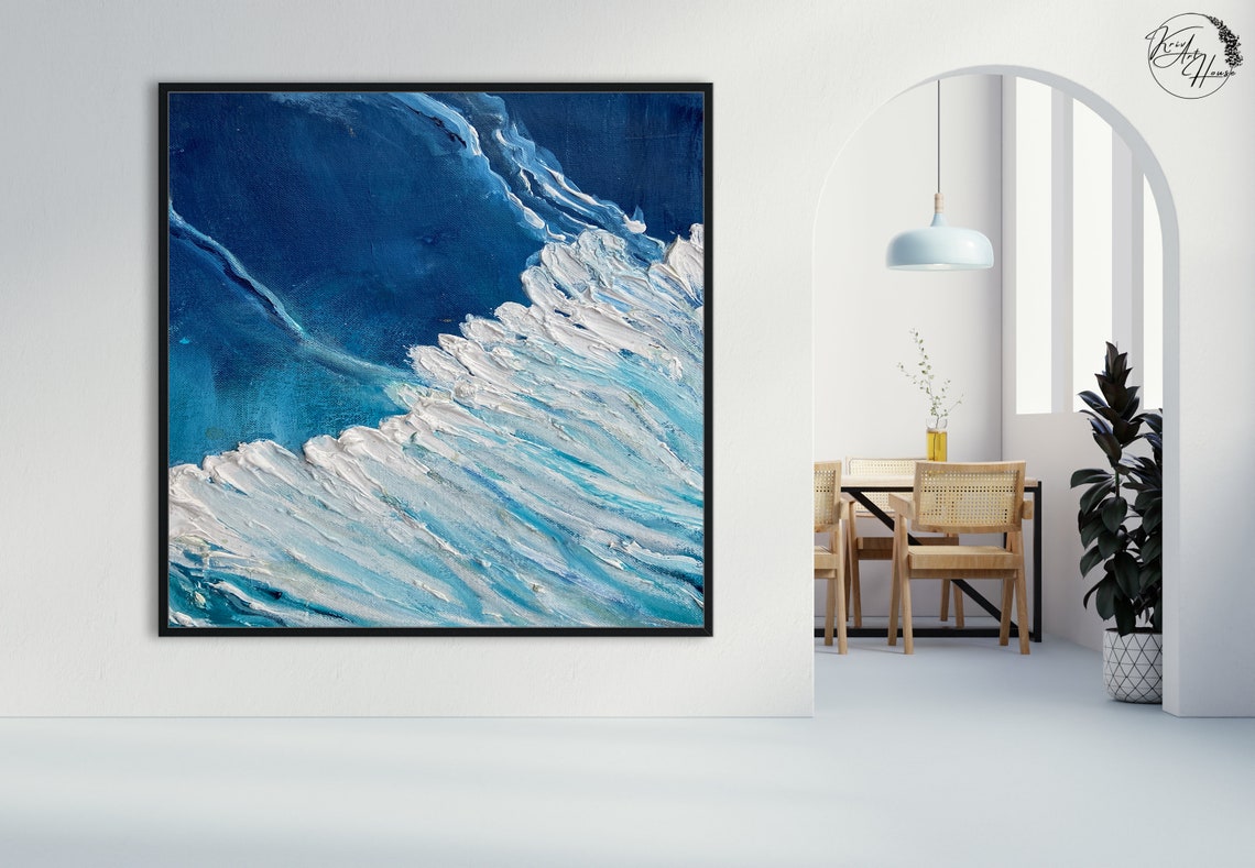 Blue Ocean Wave Breaking Foamy White Sea Seascape Wall Poster - Image 4