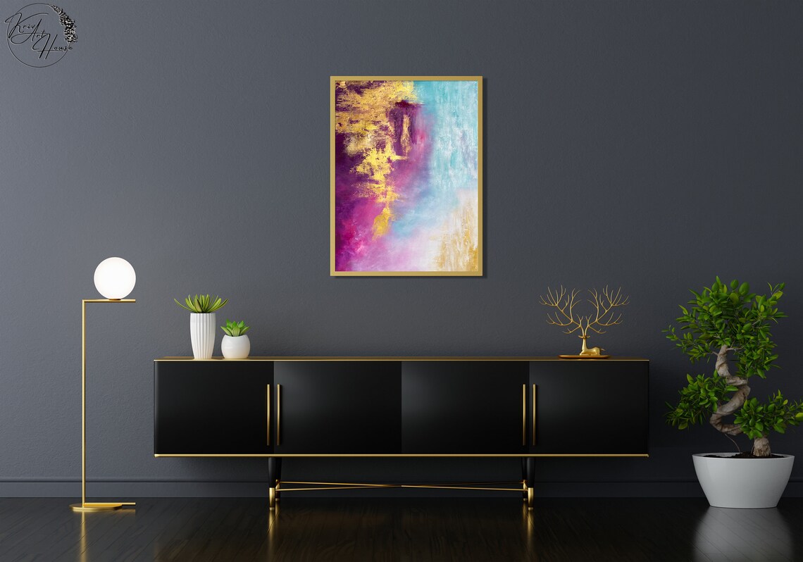 Gold and Pink Abstract Painting, Trendy Wall Art - Image 4