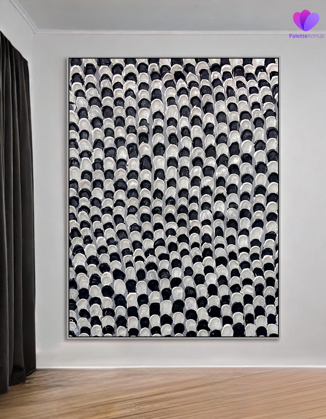 Black White Petal Rows Patterned Textured Modern Gallery Wall Art - Image 4