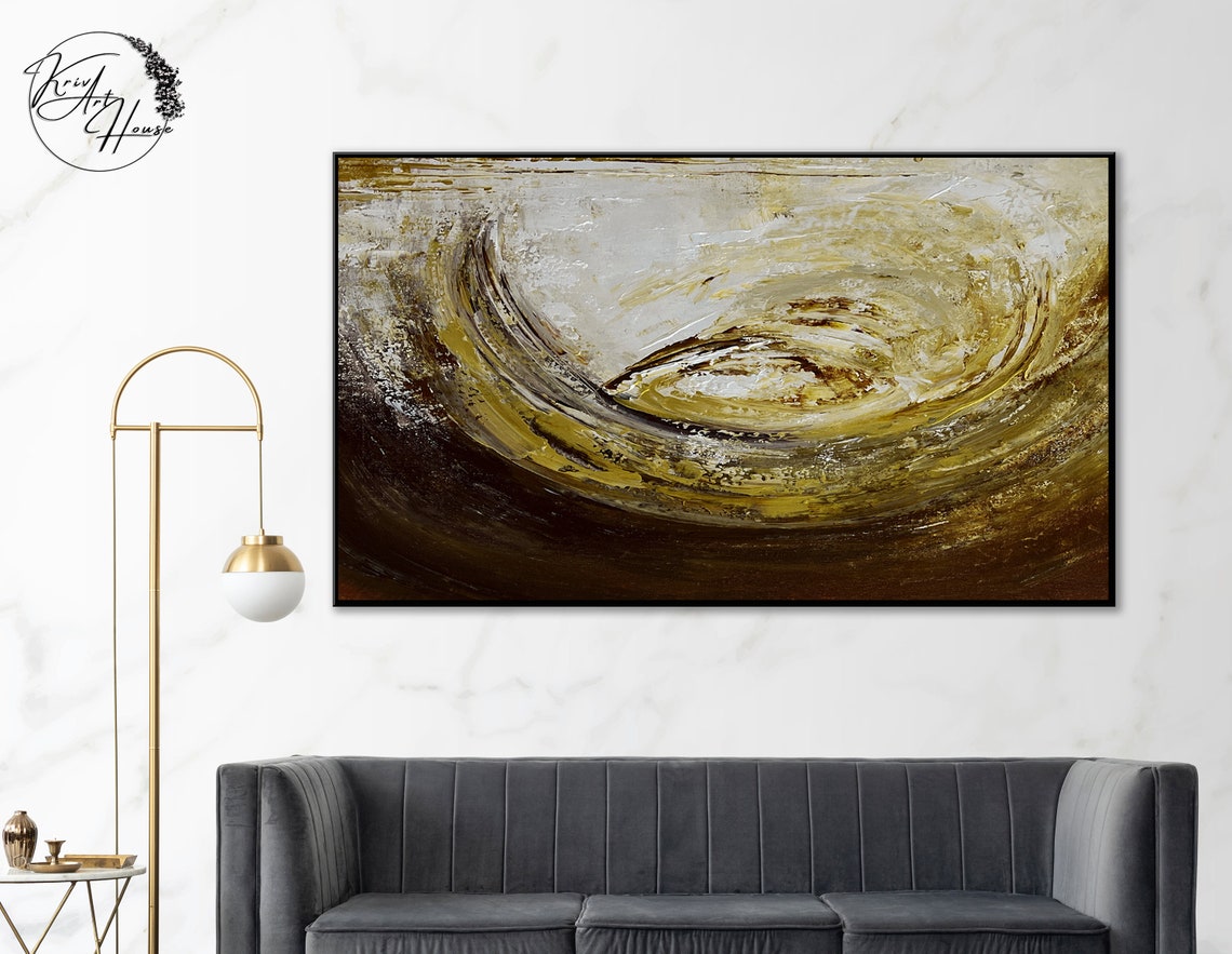 Golden Brown Circular Swirl Abstract Painting Warm Modern Wall Poster - Image 3