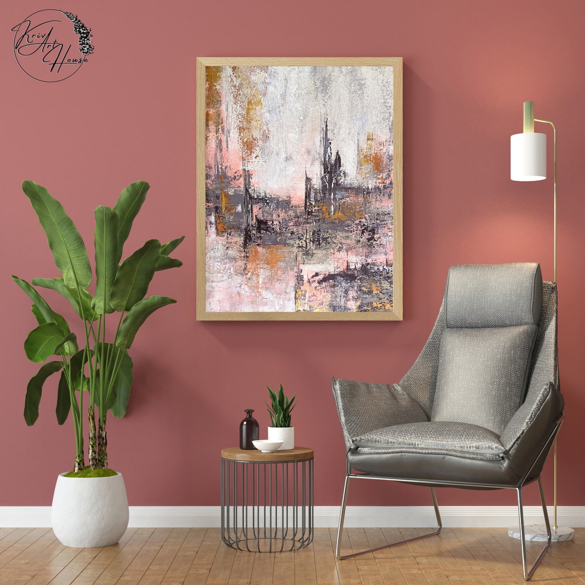 Blush Pink Gray Gold Soft Abstract Modern Square Wall Poster - Image 3