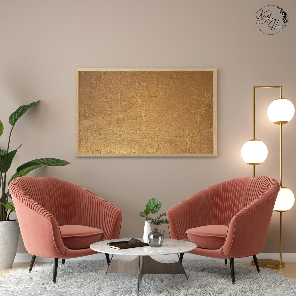 Gold Abstract Wall Art, Modern Living Room Art Print - Image 2
