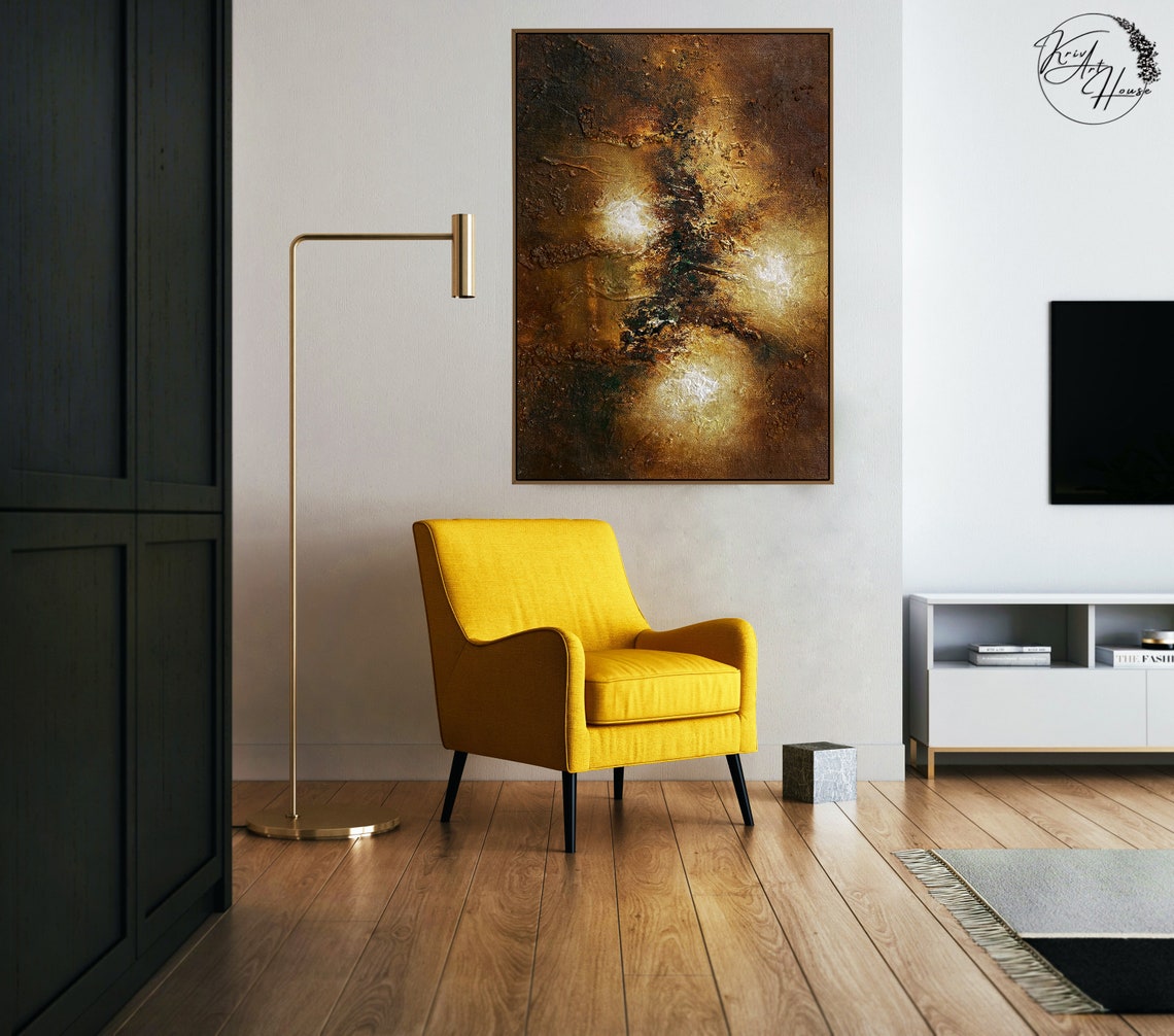 Golden Brown Glowing Light Bursts Textured Abstract Art Wall Poster - Image 4