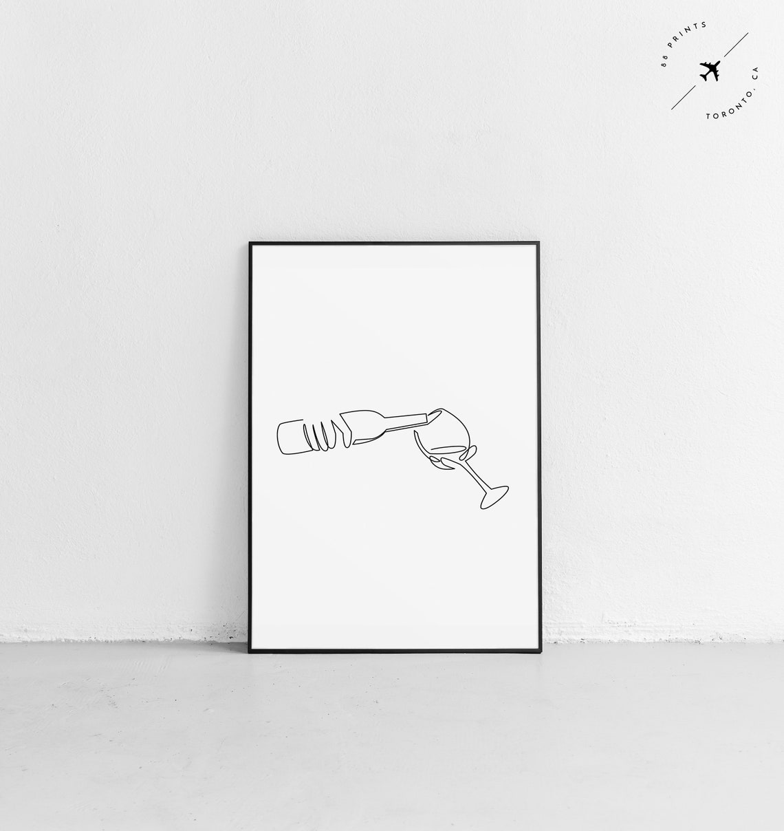 Minimalist Line Art Wine Bottle Pouring Glass Black White Poster - Image 4