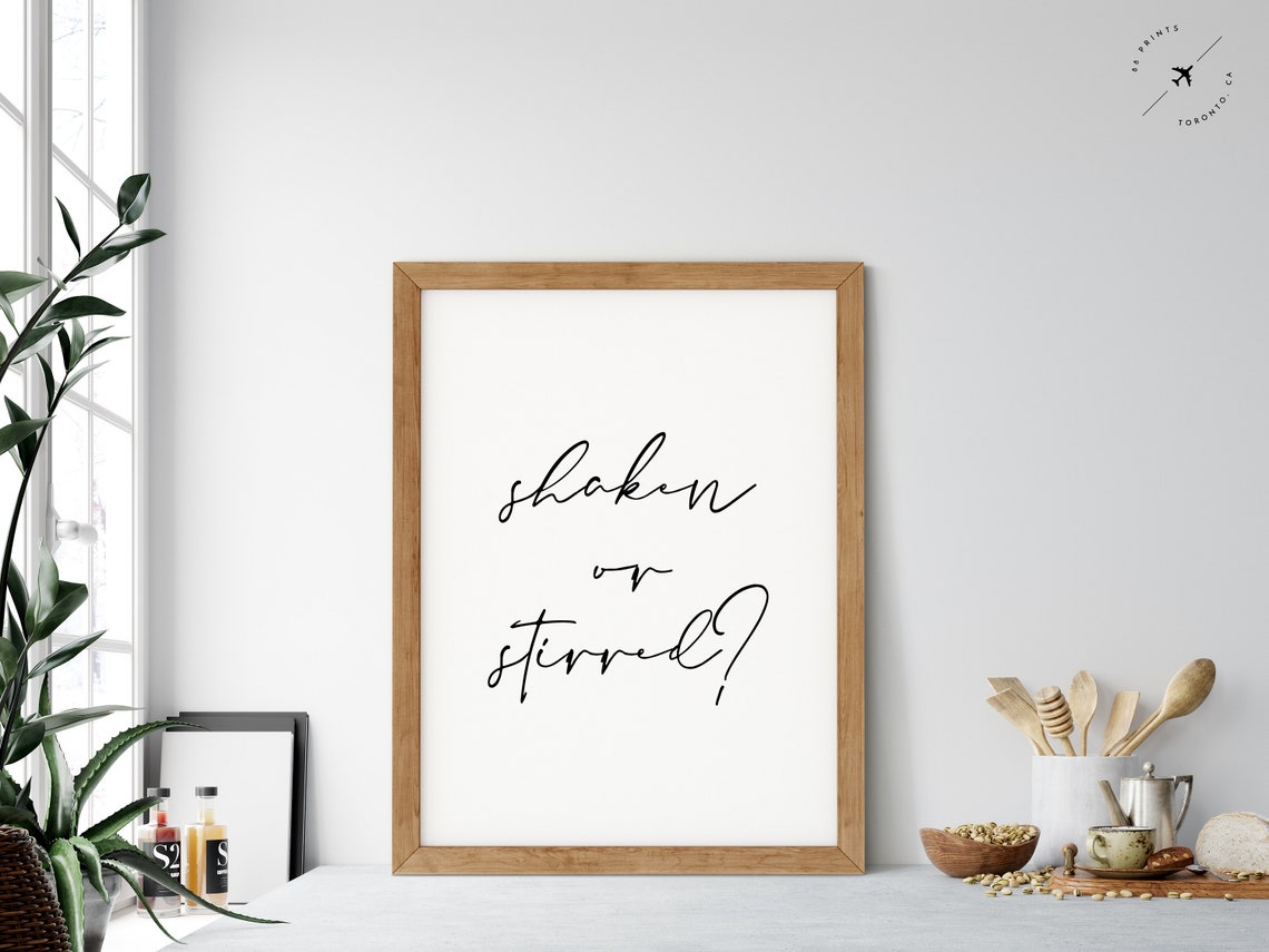Shaken or Stirred Hand Lettered Script Cocktail Bar Decor Wall Art - Image 3