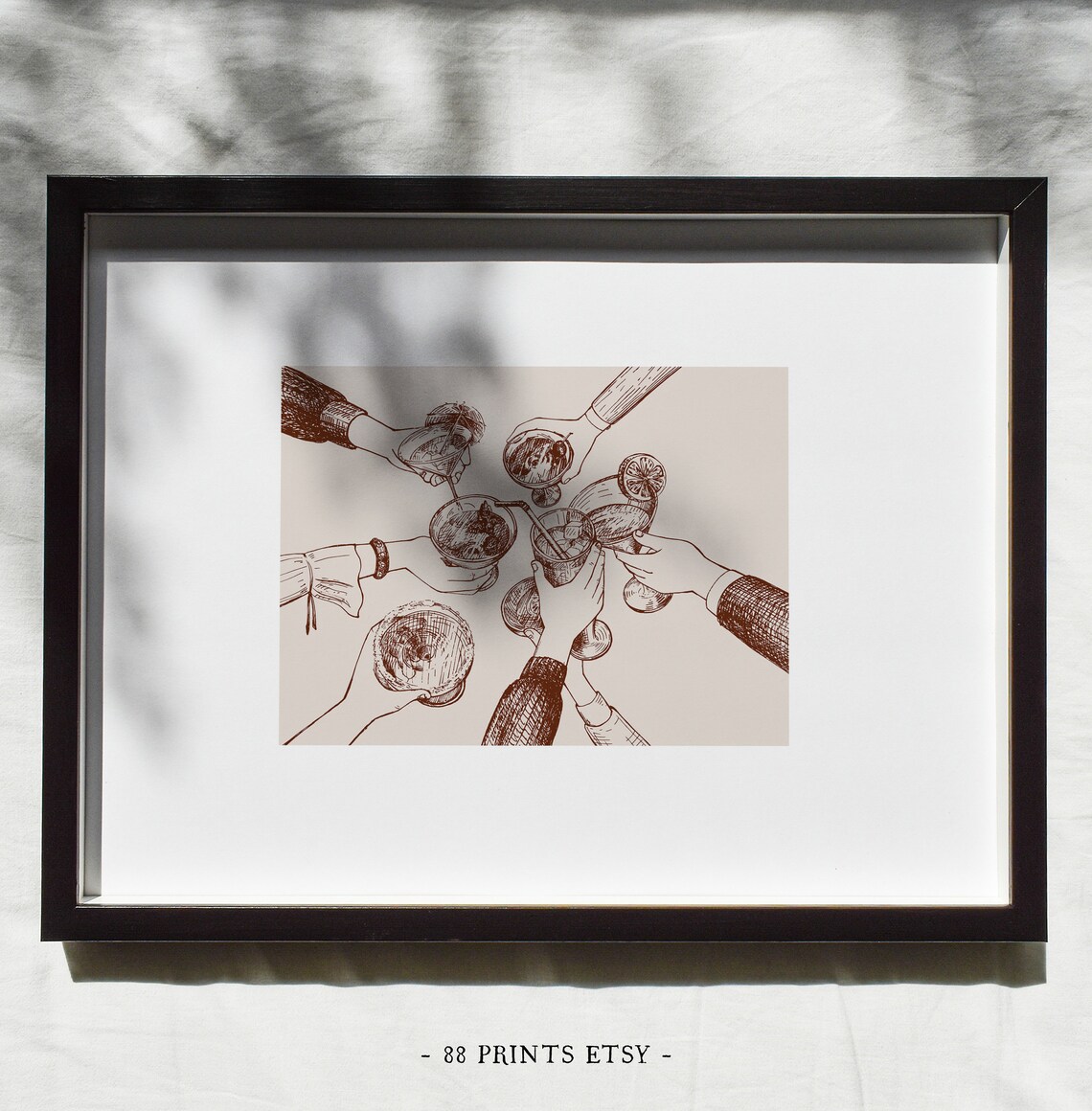 Cheers Cocktail Toast Friends Vintage Sepia Ink Bar Cart Print - Image 3