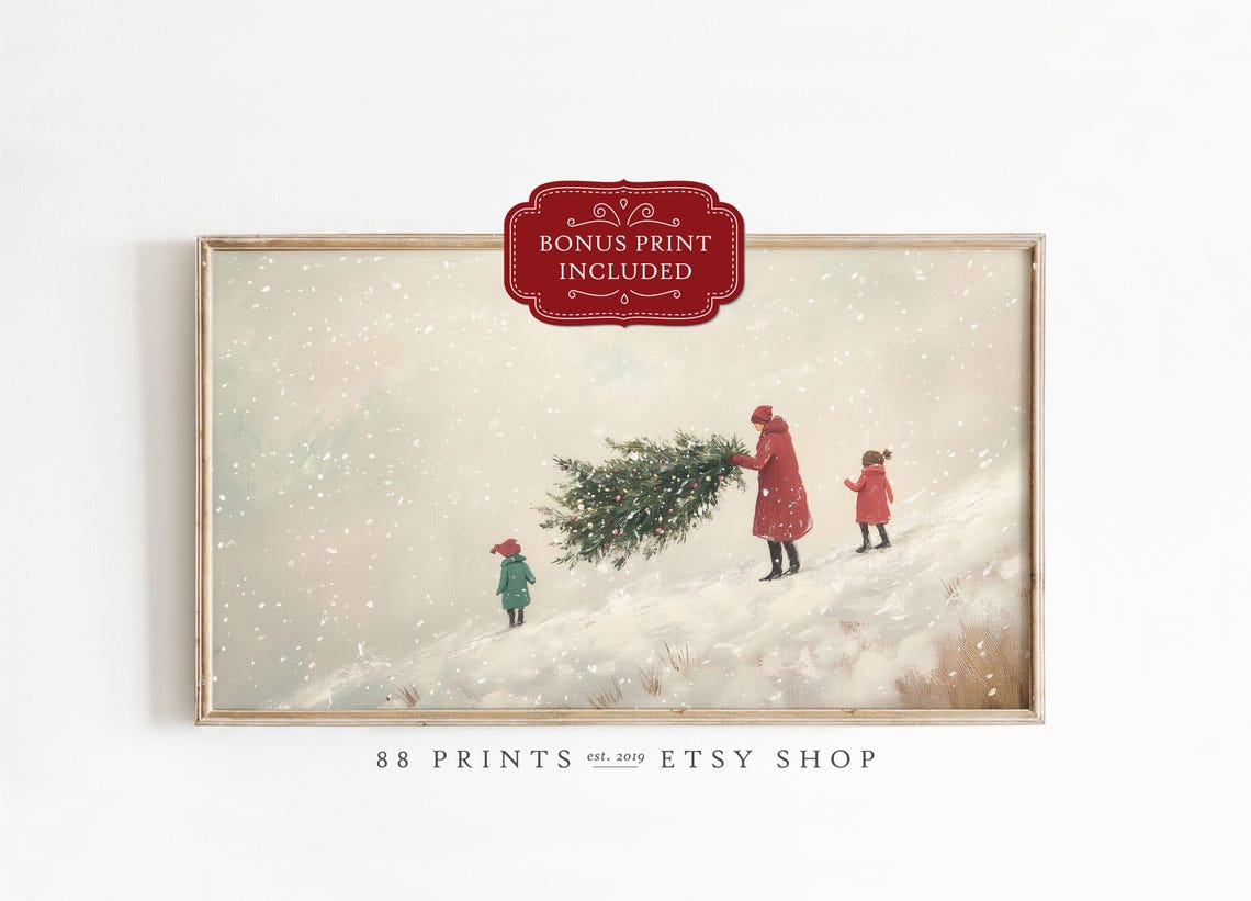 Snowy Family Scene Christmas Frame Tv Art Frame Tv Art Christmas Frame Tv Christmas Art Holiday Frame Tv Art Art For Your Tv