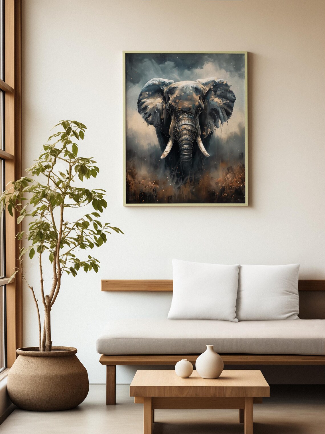 Elephant Portrait Gray Watercolor Moody Dramatic Wildlife Art Poster - Image 2