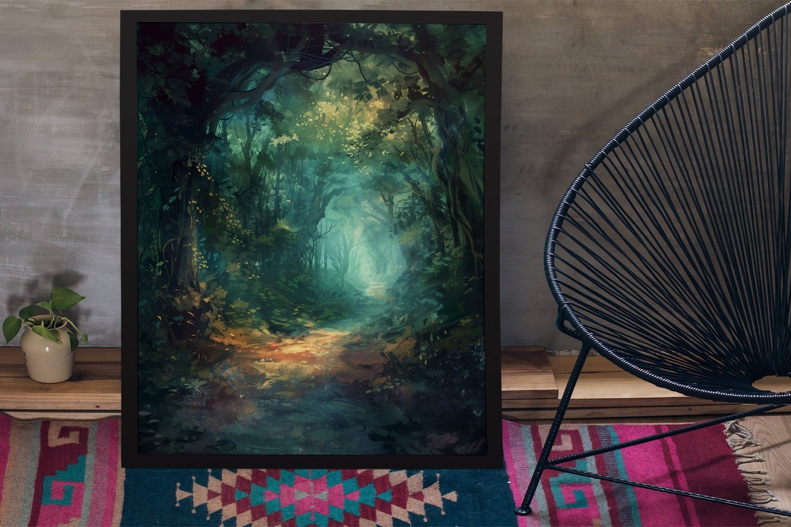 Dark Mystical Forest Path Oil Painting Enchanted Woods Poster - Image 3