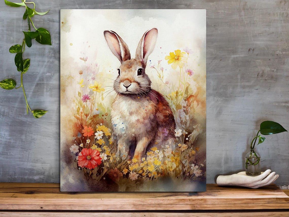 Delicate Watercolor Bunny Rabbit in a Meadow of Wildflowers Poster - Image 6