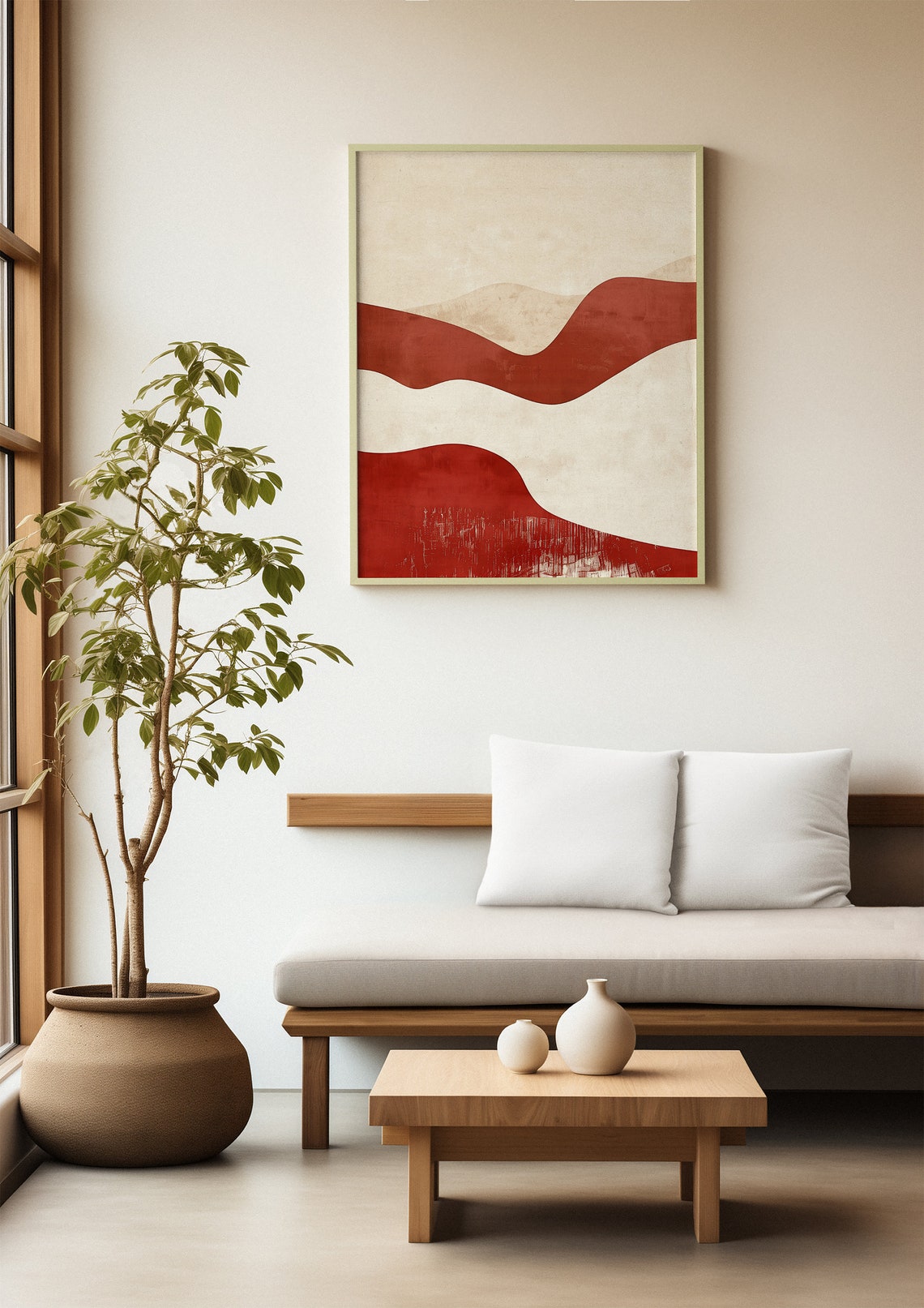 Red and Cream Layered Wave Landscape Minimalist Abstract Poster - Image 5