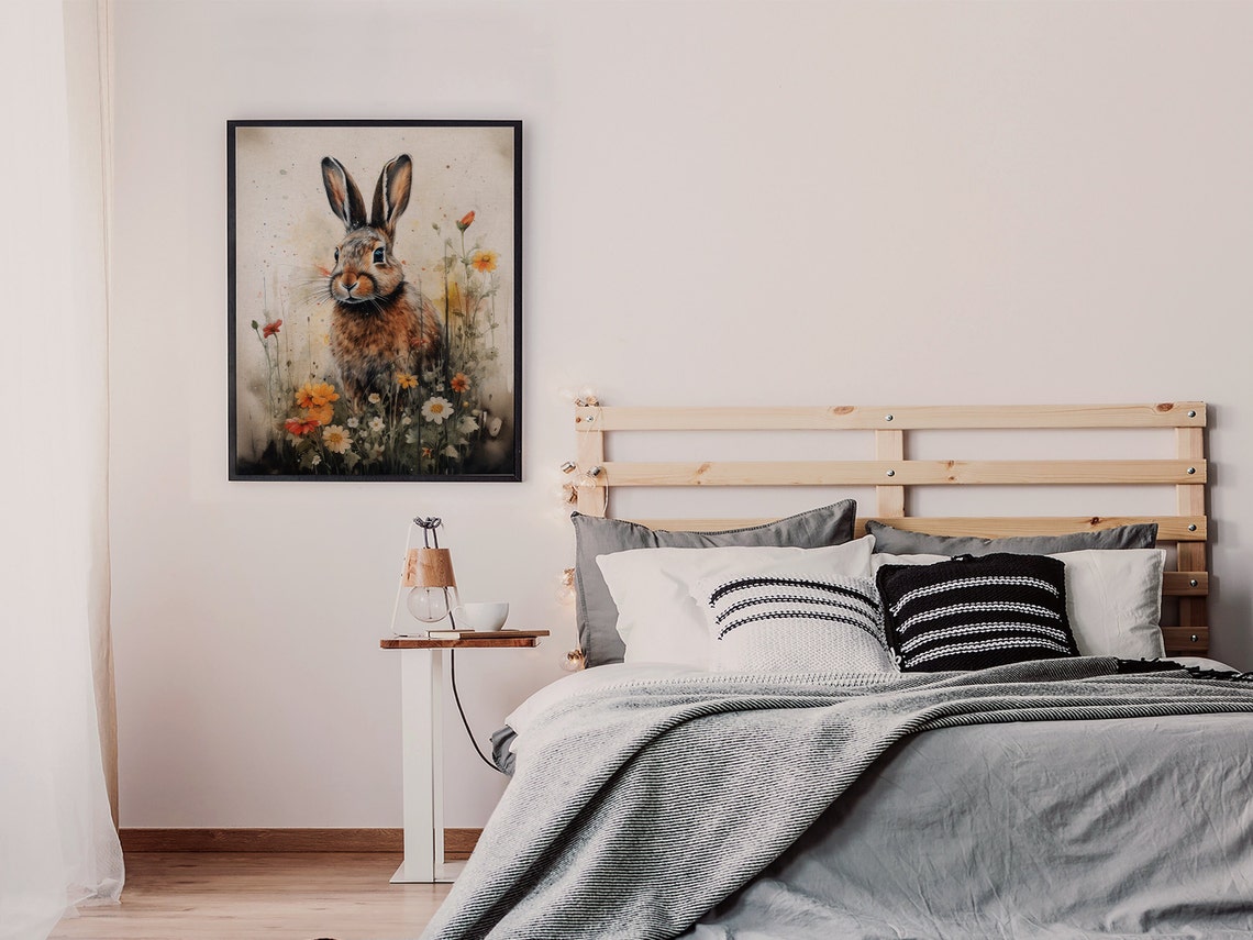 Brown Hare in Wildflower Garden Watercolor Meadow Art Poster - Image 2