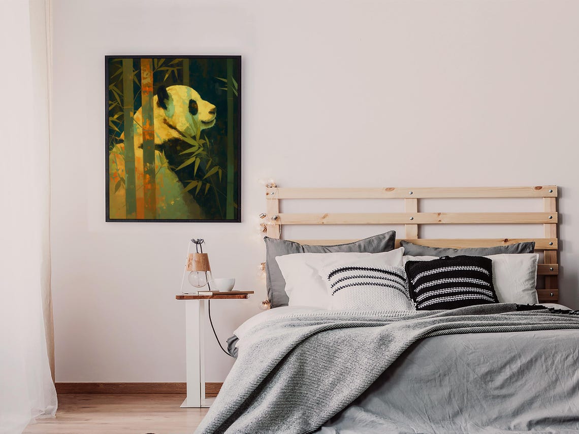 Moody Giant Panda Profile Peeking Through Dark Teal Bamboo Art Poster - Image 7
