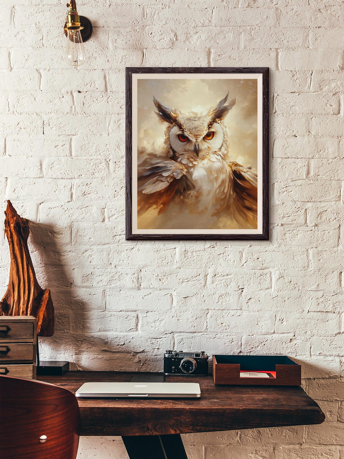 Fierce Great Horned Owl Close-Up with Intense Orange Eyes Poster - Image 3