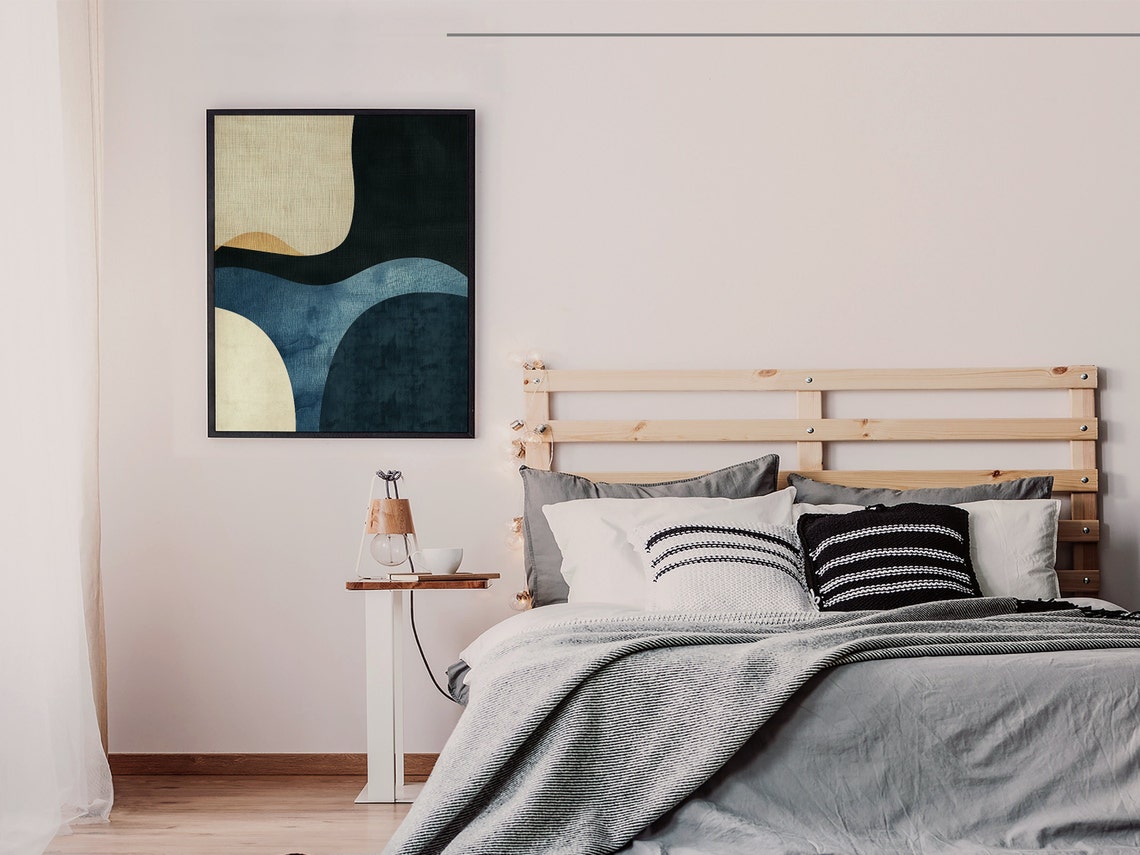 Navy Blue Cream Organic Waves Minimalist Abstract Art Poster - Image 7