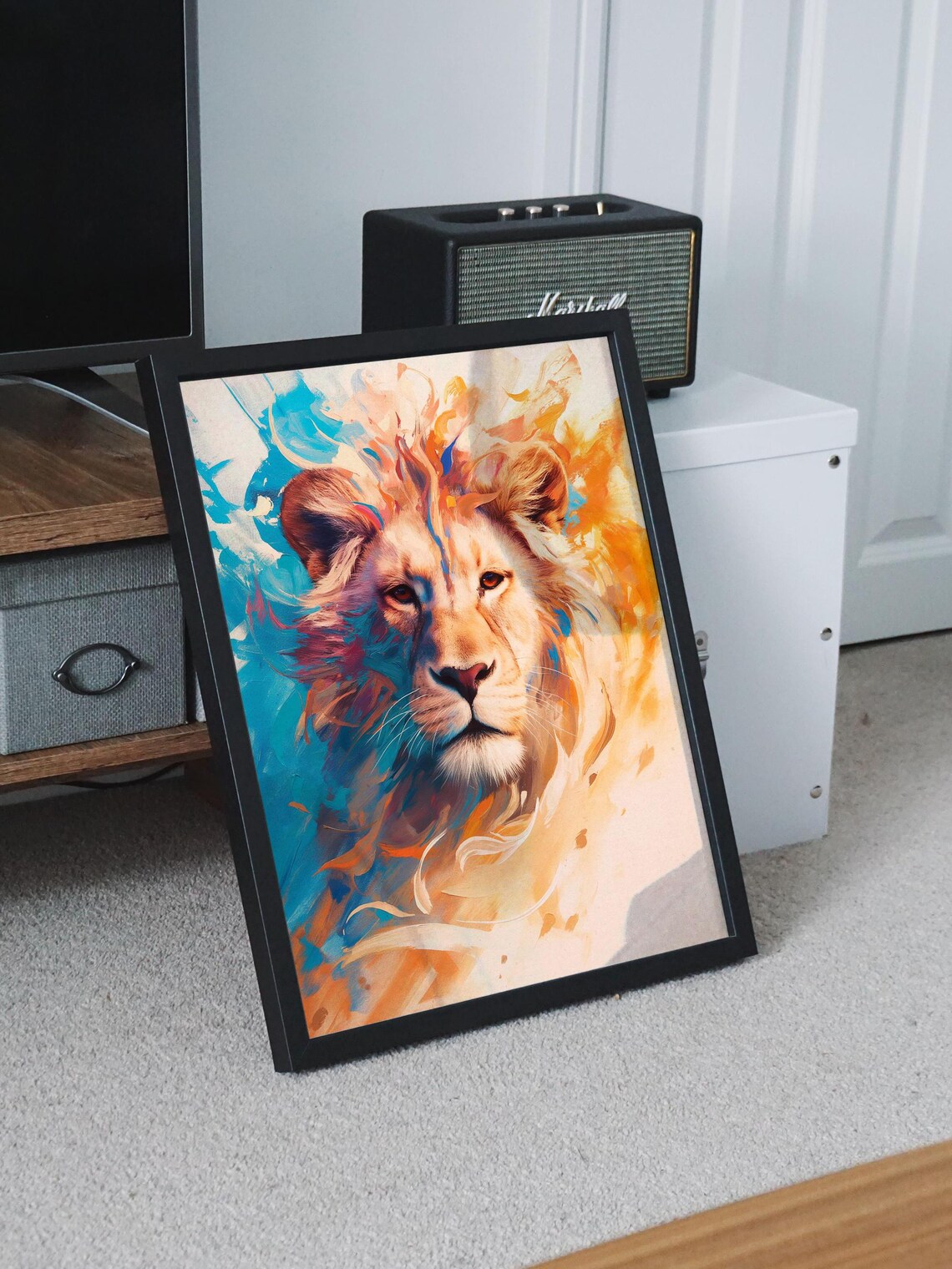 Colorful Lion Portrait With Turquoise and Orange Abstract Brushstrokes Poster - Image 8