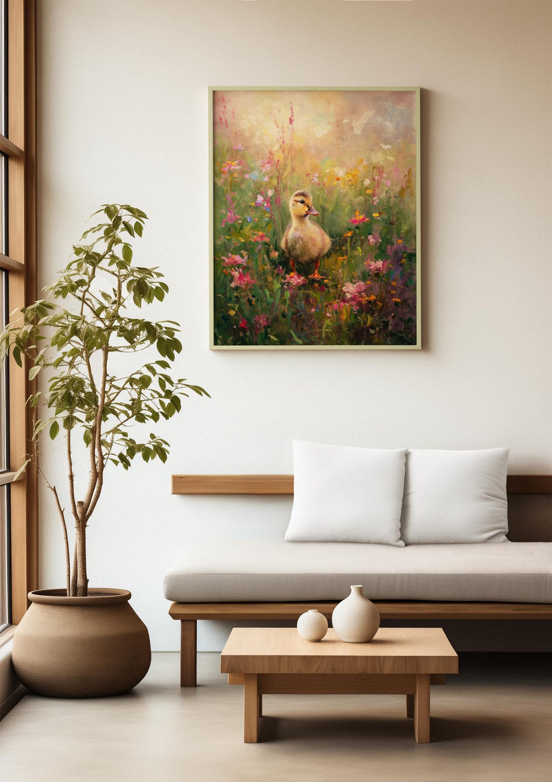 Sweet Fluffy Duckling in a Garden of Tall Pink Wildflowers Poster - Image 2