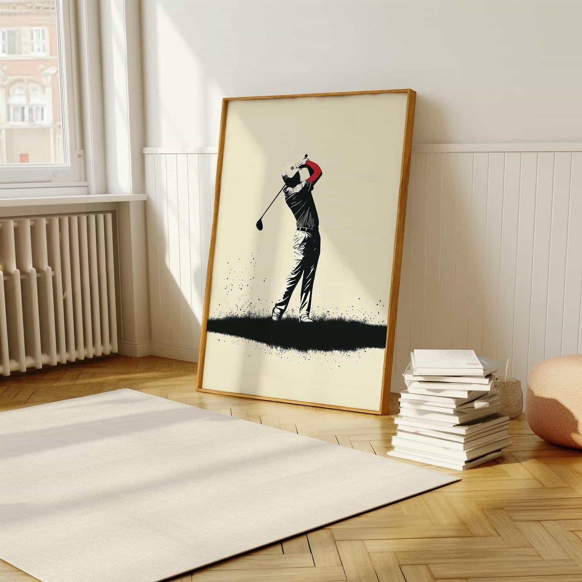 Golfer Mid Swing Silhouette Minimalist Black Ink Sports Artwork Poster - Image 5