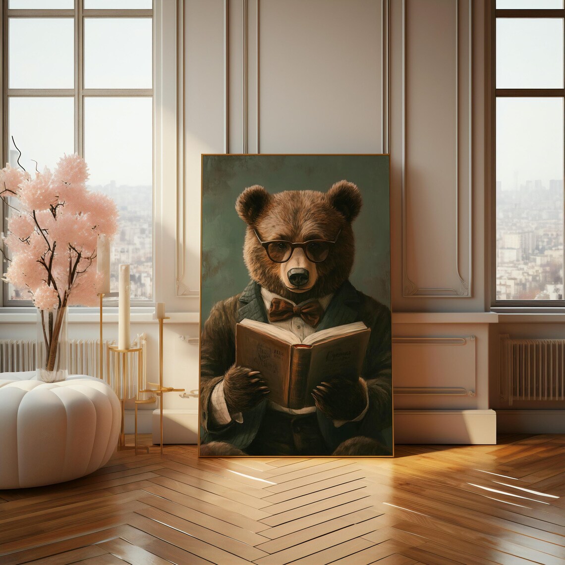 Dapper Bear Reading, Whimsical Vintage Art Print - Image 4