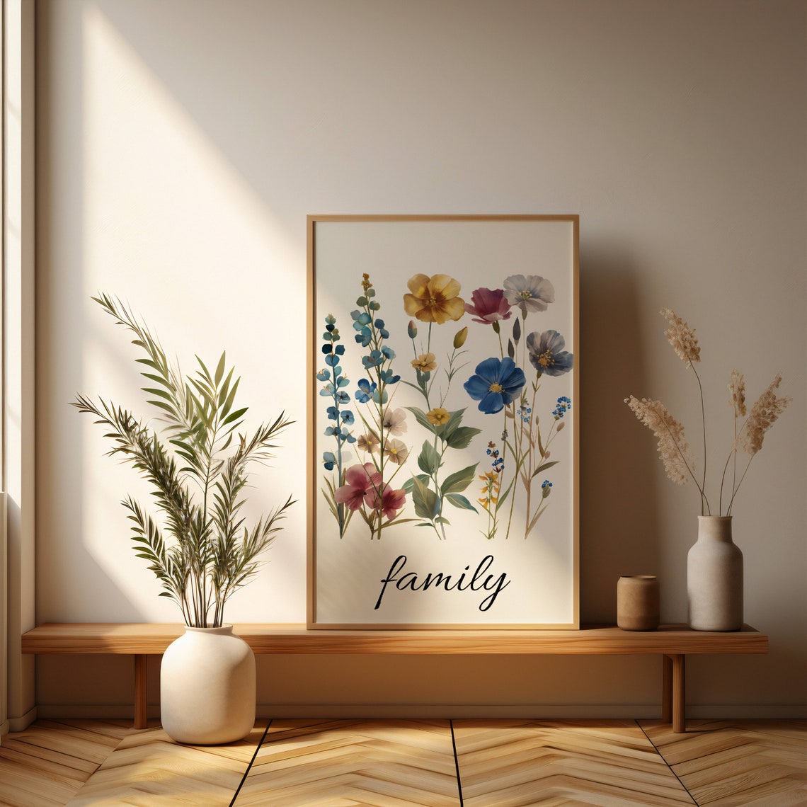 Watercolor Wildflowers With Family Script Typography Art Print - Image 4