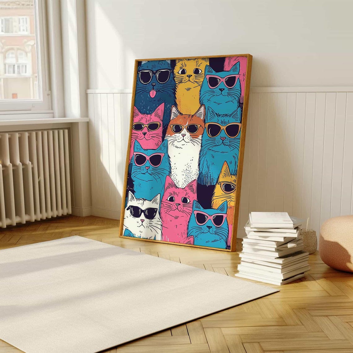 Cool Colorful Cats Wearing Sunglasses Retro Pop Art Funny Poster - Image 5