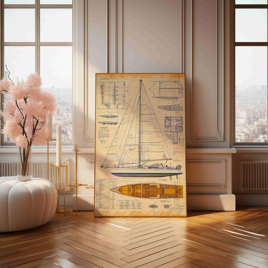 Vintage Yacht Blueprint, Nautical Sailing Art Print - Image 4