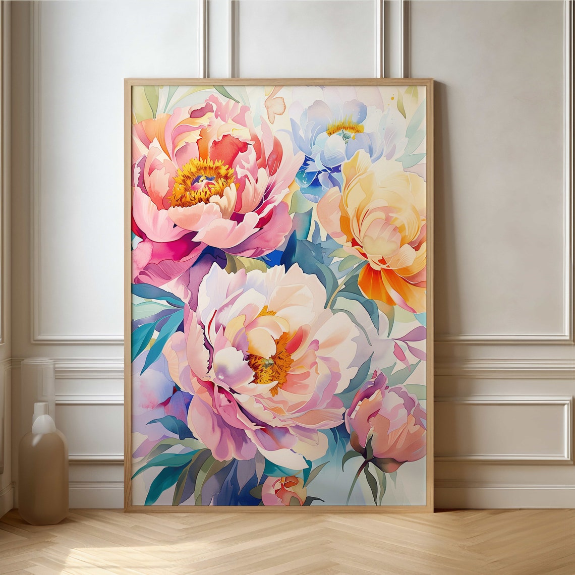 Soft Pink Peony Watercolor Blossom Floral Botanical Art Poster