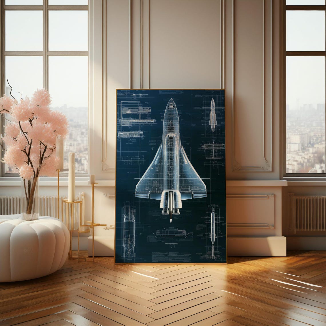 Space Shuttle Technical Schematic Drawing on Dark Background Poster - Image 4