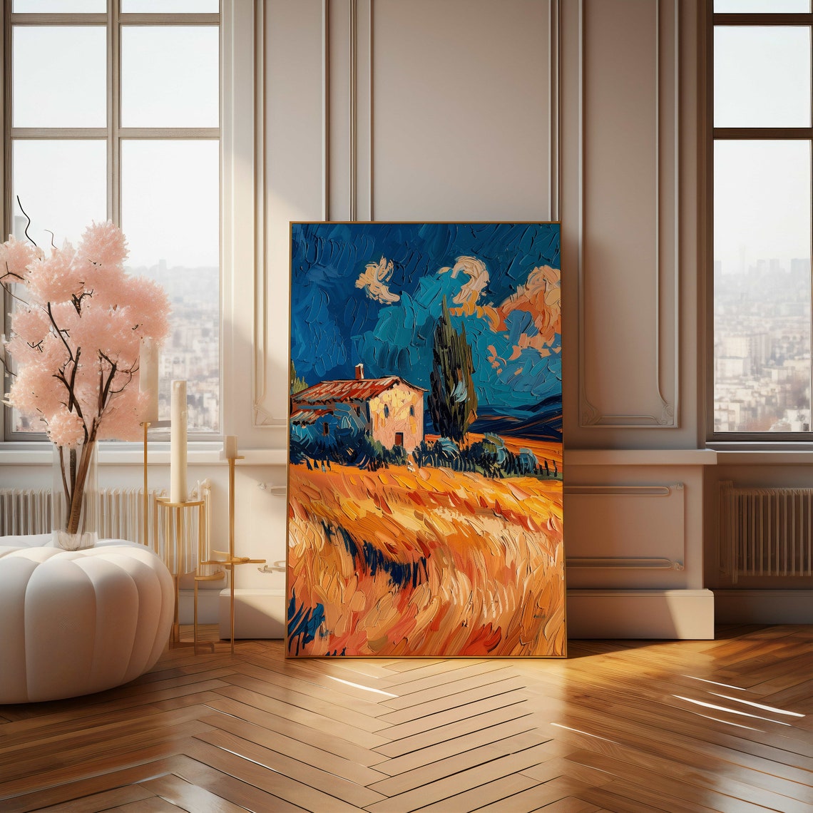 Golden Wheat Field Farmhouse Impasto Landscape Painting Art Poster - Image 4
