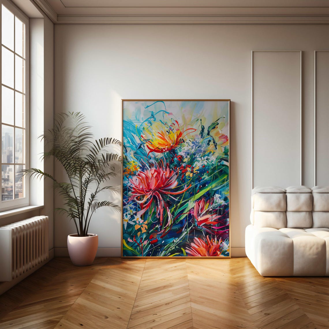 Wild Red Protea Flowers Dynamic Colorful Abstract Painting Art Poster - Image 2