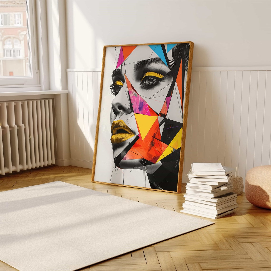 Geometric Neon Shards Woman Face Bold Modern Abstract Art Poster - Image 5