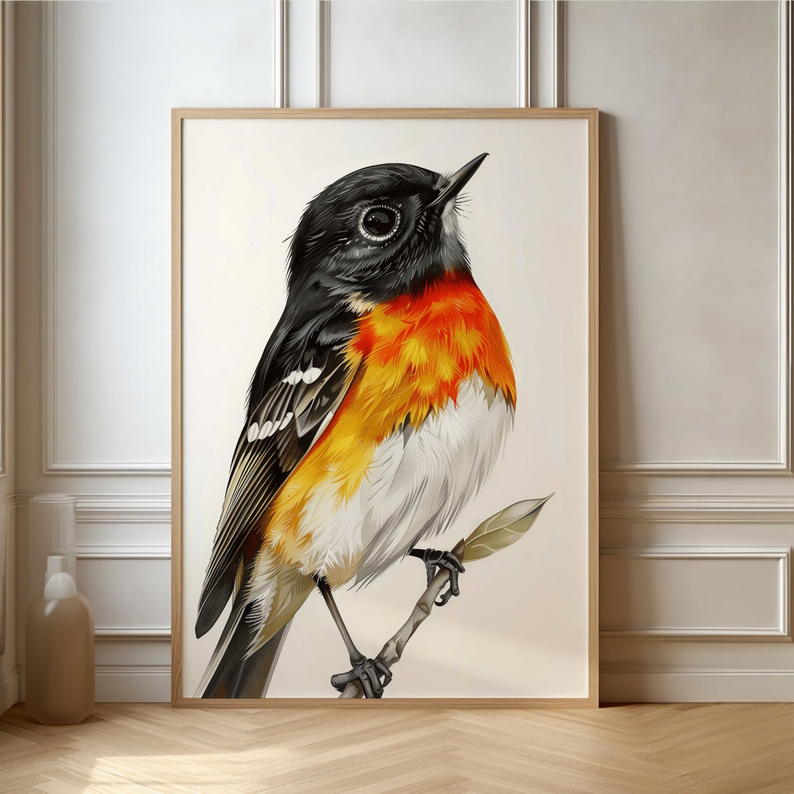Black Headed Orange Breasted Songbird Portrait Framed Art Poster