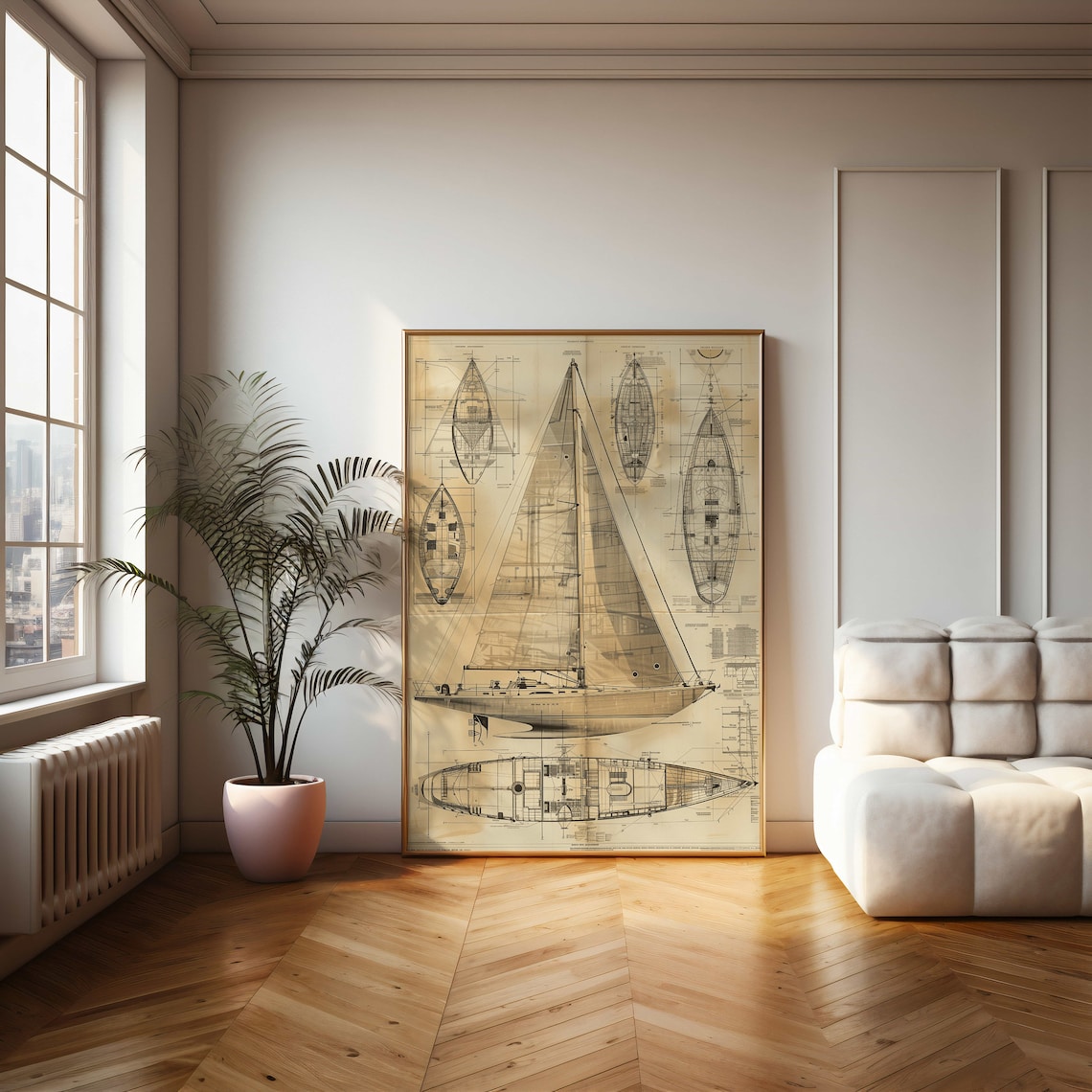 Vintage Sailboat Blueprint Poster, Nautical Boat Diagram - Image 2