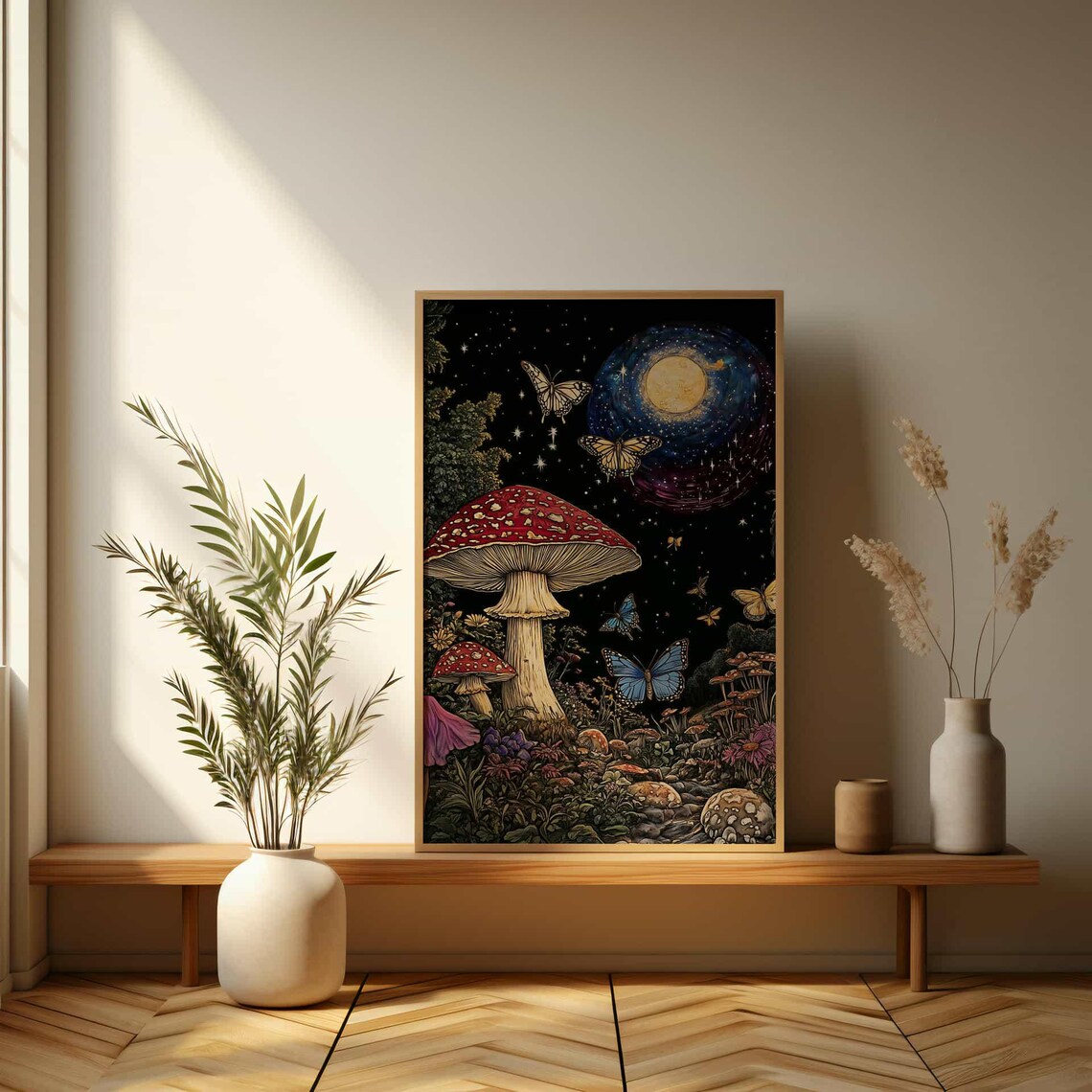 Mystical Mushroom Forest, Whimsical Night Illustration - Image 3