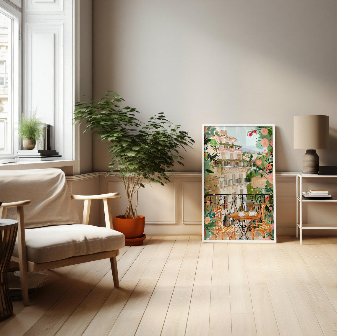 Charming Sunny French Terrace With Flowers And Coffee For Two Poster - Image 4