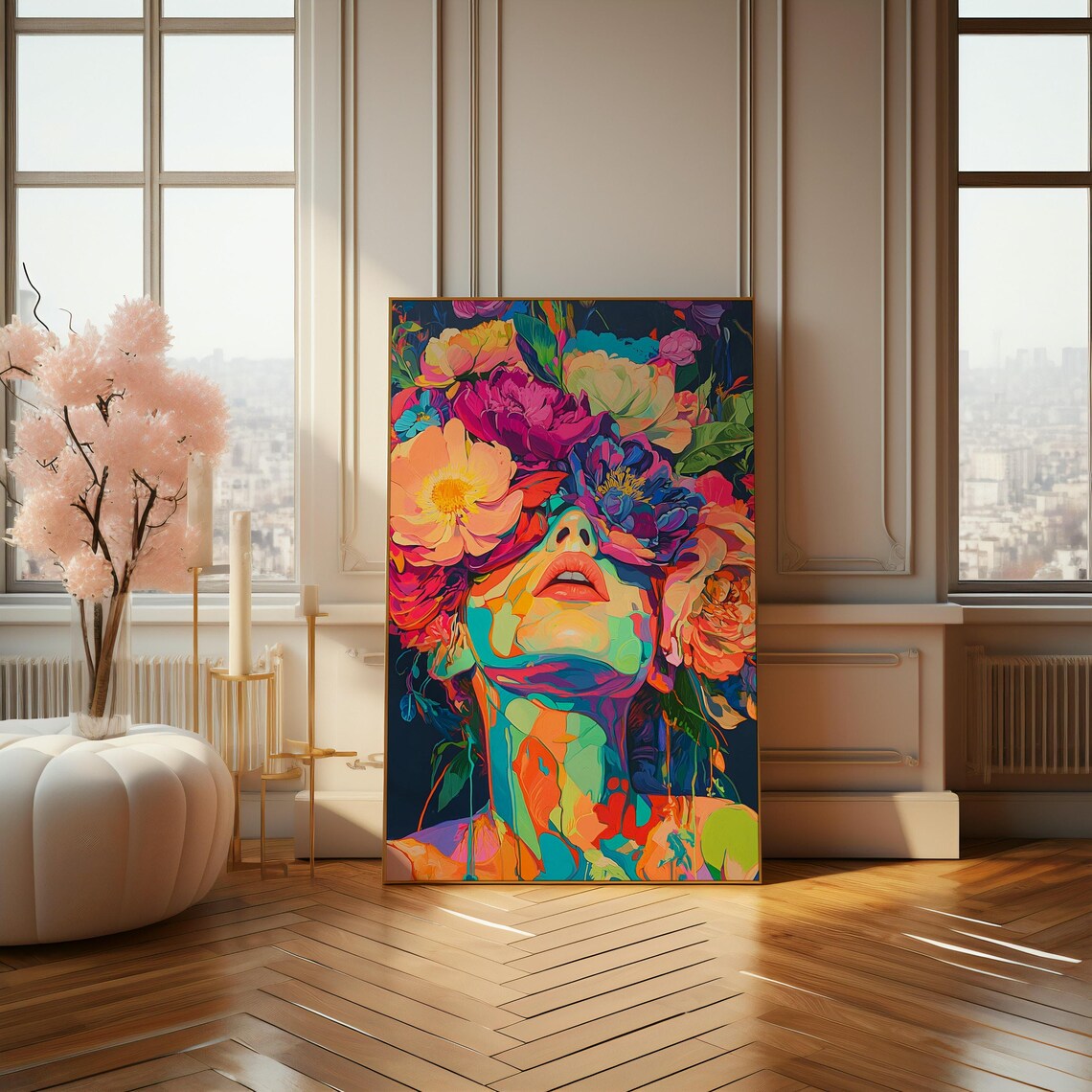 Contemporary Floral Woman Embracing Nature Art Print - Image 4