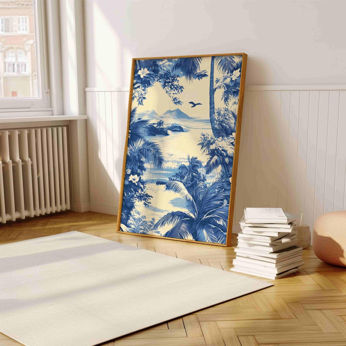 Blue And White Tropical Lagoon View Through Palm Fronds Art Print - Image 5
