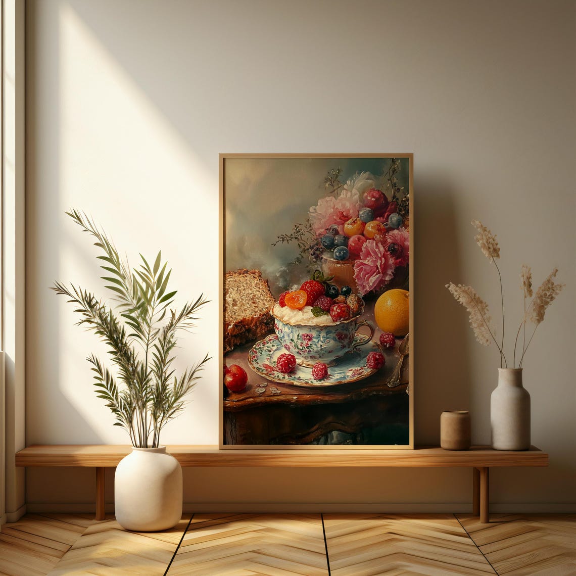 Vintage Fruit Teacup Still Life Old Master Style Painting Poster - Image 3