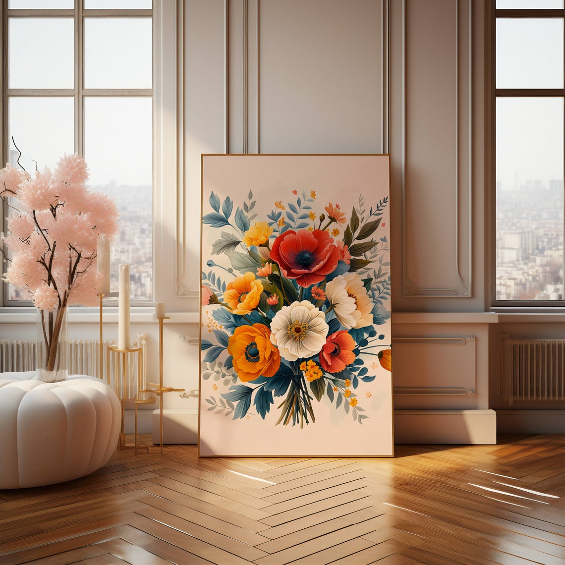 Red And Orange Poppy Bouquet Cheerful Vintage Illustration Art Print - Image 4