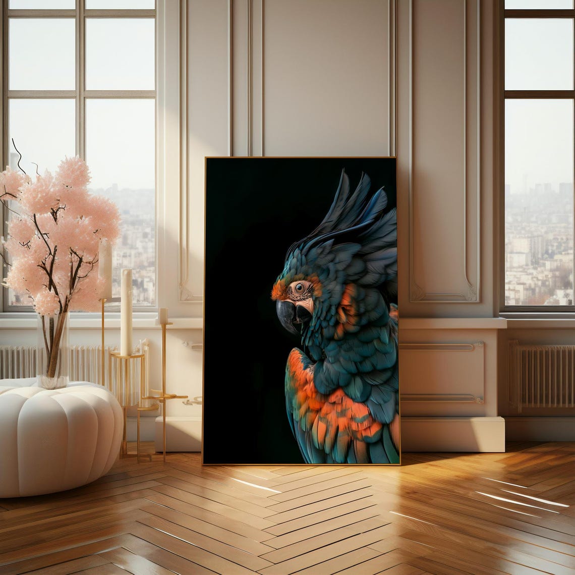 Macaw Parrot Portrait on Black Background Wildlife Art Poster - Image 4